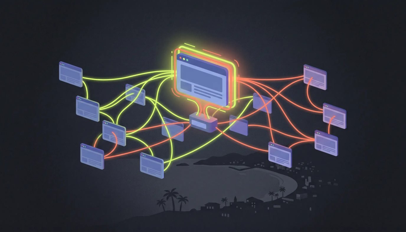 Red de sitios web conectados por enlaces que apuntan hacia un sitio principal